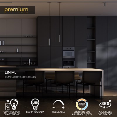 Lucide Premium LINIAL MOX Foco de riel - Sistema de carril monofásico / Iluminación con rieles - Smart - 48V Track - 1xLED - Cromo Negro mate